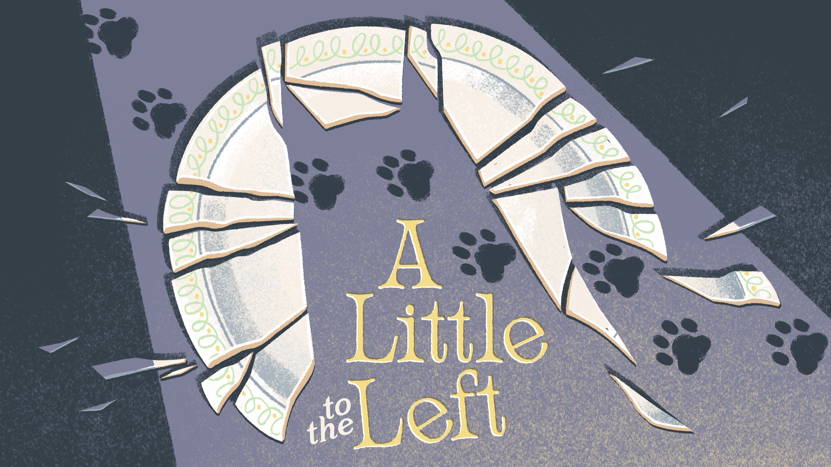 A Little to the Left key art showing the logo surrounded by cat-shaped features and paw prints